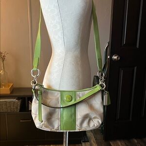 Coach Two-Tone Green and Cream Shoulder Bag